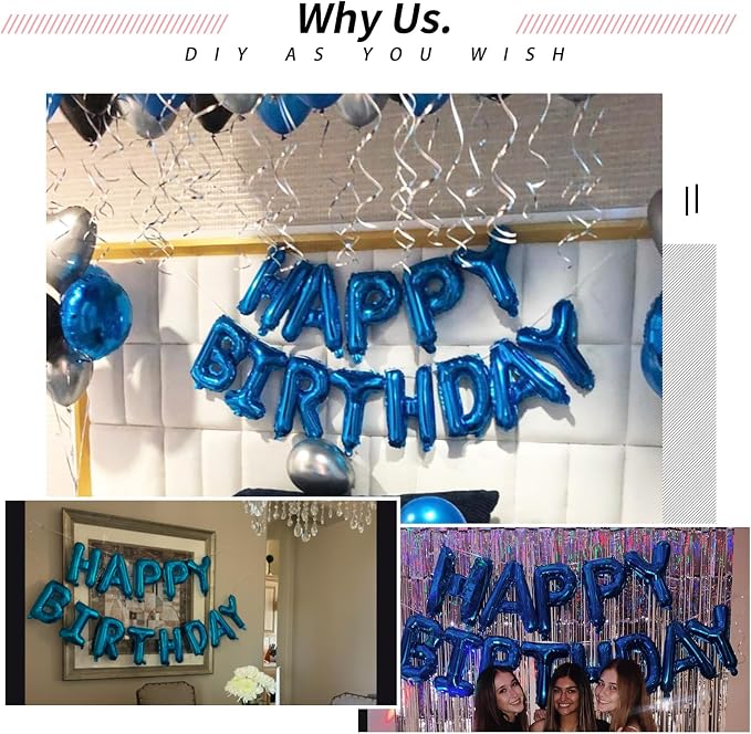 16 Inch 52Pcs Blue Letter Balloons Shiny A-Z Foil Balloon Letters | Reusable - Image 4