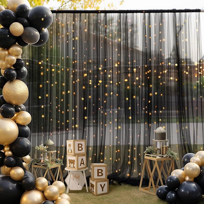 20x8ft Black Tulle Backdrop Curtain - Image 2