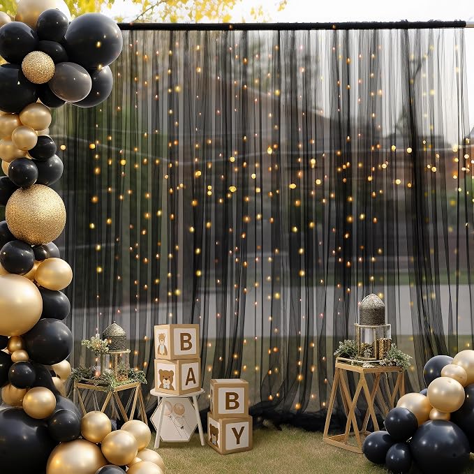 30x8ft Black Tulle Backdrop Curtain - Image 2