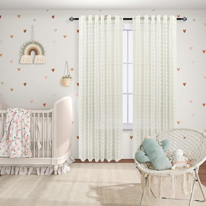 KOUFALL Farmhouse Curtains for Living Room Bedroom 84 Inches Long, Cream Sheer - Image 4