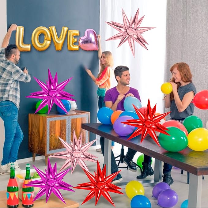 72 Pcs Pink Red Rose Gold Star Balloons, Big 26 Inch Explosion Foil Cone - Image 6