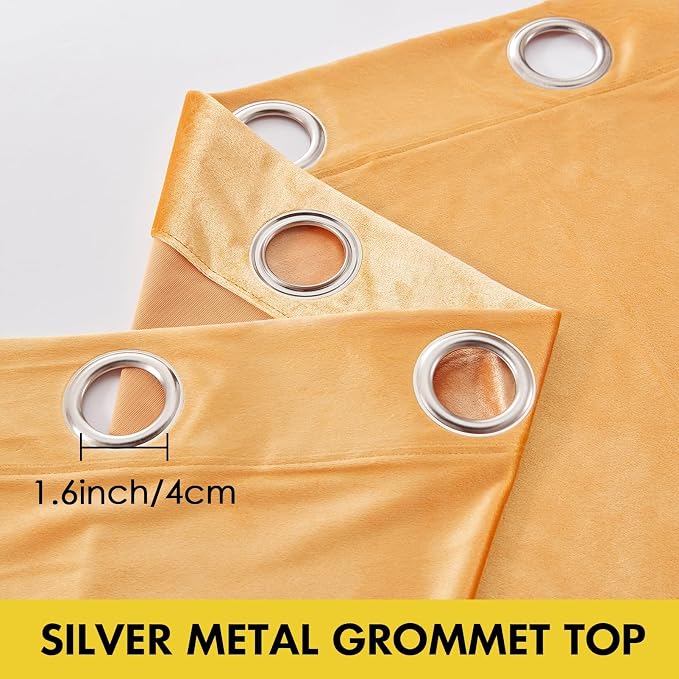 Velvet Mustard Yellow Blackout Curtains 102 inch Long - Image 3