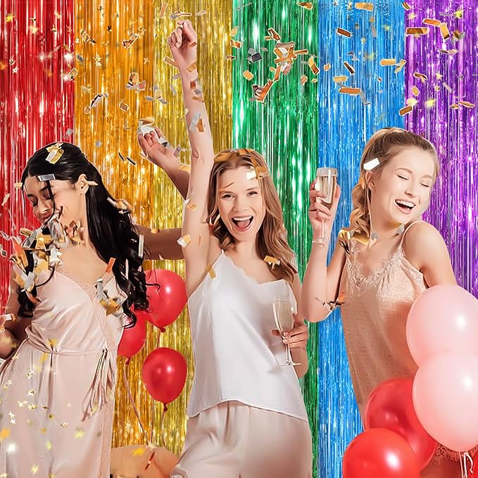 Rainbow Metallic Tinsel Foil Fringe Curtains, 2 Pack 3.3x8.3 Feet Party Streamer - Image 3