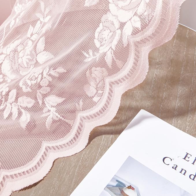 90 Inch Soft Pink Lace Curtains Rod Pocket Large Rose Floral Embroidery Semi - Image 6