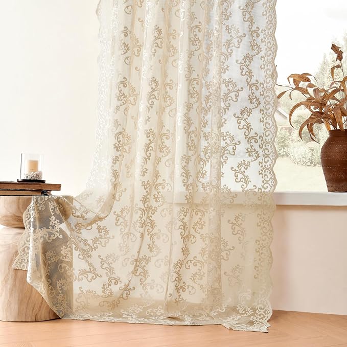Beige Lace Curtains by FOLKSIDEHomeDecoration
