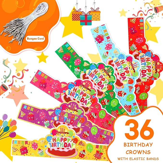 QAUYETM72 PCS Birthday Crowns Classroom Include 36 Colorful Birthday Paper Hats - Image 6