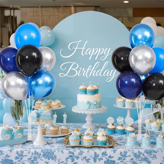 Navy Blue and Silver Black Balloons Table Centerpieces Stand Kit - Image 2
