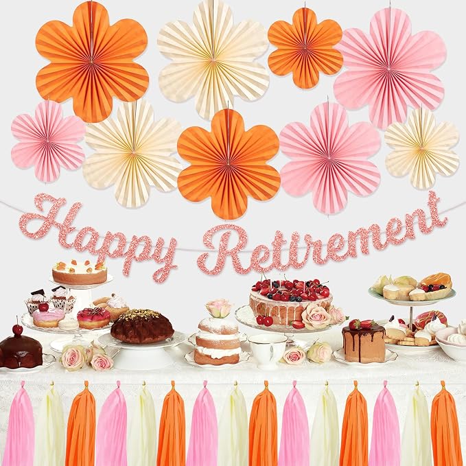 Roetyce Flower Retirement Decorations, Boho Pink Orange Retirement Banner | - Image 3