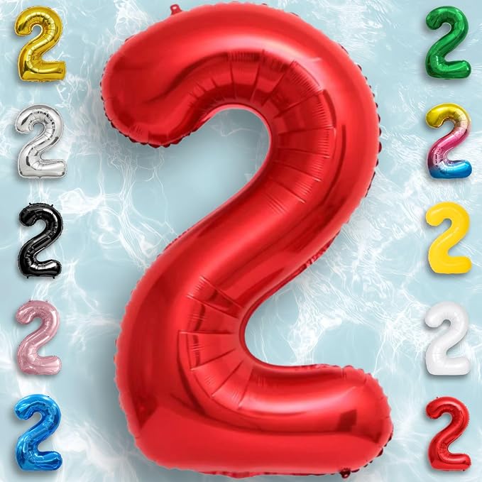 Red Number Balloon 2 Mylar Foil Balloons 16 inch - Image 6
