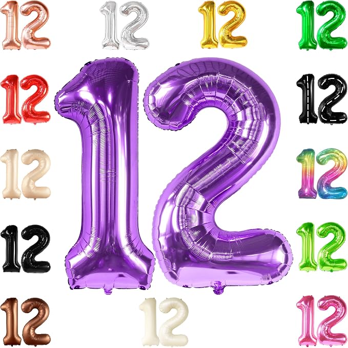 KatchOn Purple Number 12 Balloon 40 Inch, 12th Birthday Balloon Decor | 12th by KatchOn