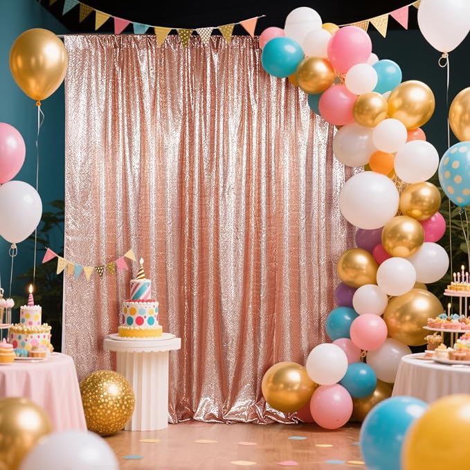 SquarePie 6x6ft Rose Gold Sequin Backdrop, High Density Non-Transparent Glitter - Image 2