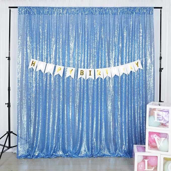 Poise3EHome Baby Blue Sequin Backdrop Curtain, 8FT x 10FT Sequin Photography - Image 2