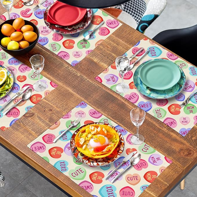 Valentine Pink Love Heart Candy Placemats Set of 4 Valentines Seasonal Table - Image 7