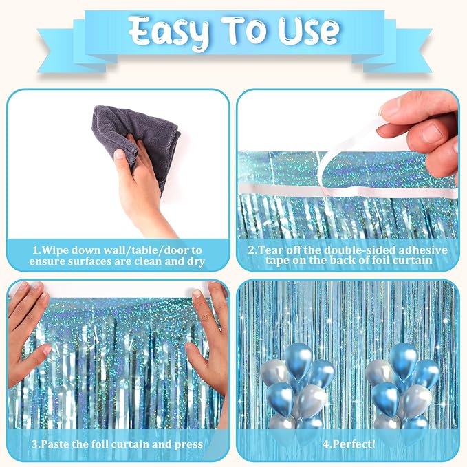 Voircoloria 2 Pack Laser Light Blue Foil Fringe Curtains, Tinsel Streamers - Image 3