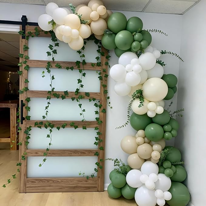 Sage Green Balloons, 12 Inch Sage Green and White Sand Balloons - Image 6