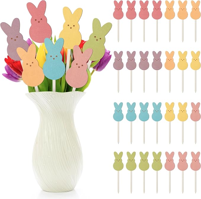 TICIAGA 28PCS Easter Wooden Picks Decorations by TICIAGA