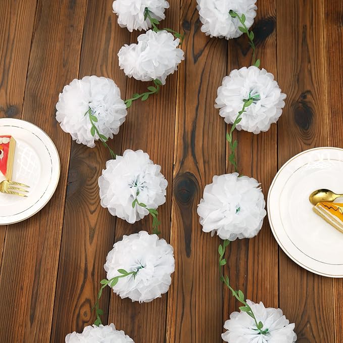 White Tissue Paper Pom Pom Garlands, Paper Flowers - Image 7