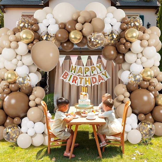 CboDeco Brown Balloon Garland Arch Kit 141PCS Brown Boho Neutral White Gold - Image 3