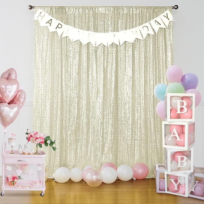 Sugargirl Champagne Sequin Backdrop Curtain 2 Panels 2FTx8FT Glitter Champagne - Image 3