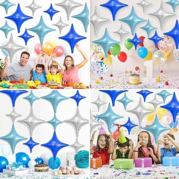 Blue Silver Star Balloons, 26Inch and 10Inch Blue Silver Quadrangle Helium - Image 3