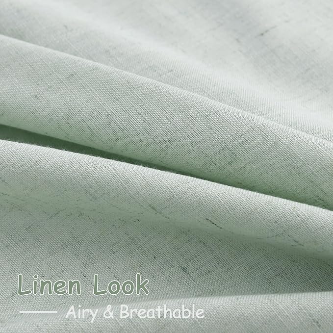 Aqua Green Linen Curtains Semi Sheer 96 Inches Long 2 Panels Set - Image 5