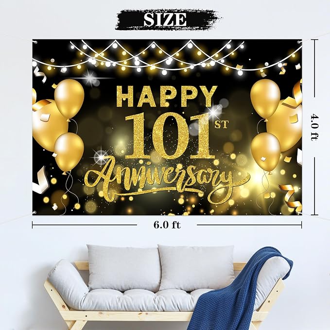 WeBenison Happy 101st Anniversary Backdrop 101st Wedding Anniversary - Image 2