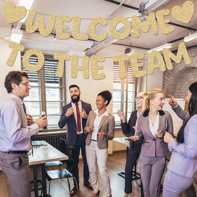 BLMHTWO Pre-Strung Welcome to The Team Banner, Champagne Gold Glitter Office - Image 6
