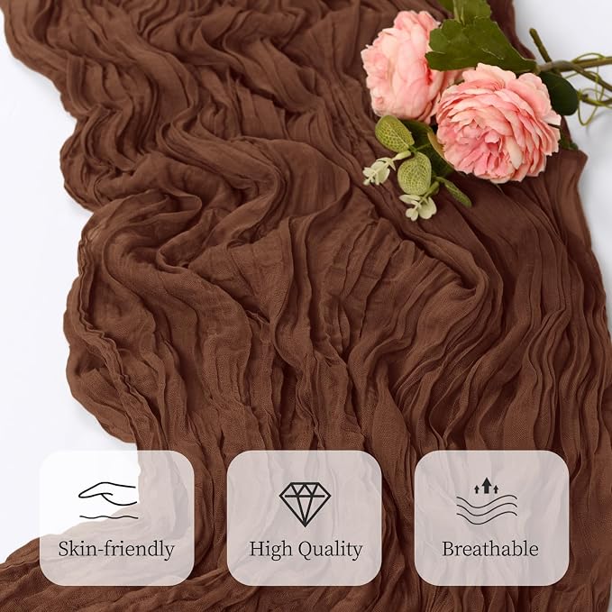 6 Pack Brown Cheesecloth Table Runner 17x108 Inch Semi Sheer Boho Gauze Cheese - Image 4