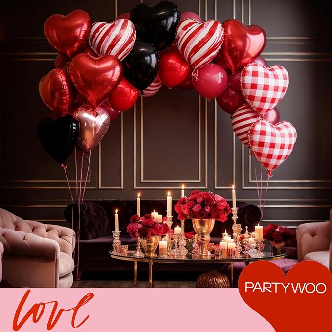 PartyWoo Red Black Red Black Mylar Heart Foil Balloons 15pcs 18 Inch | Balloons - Image 5