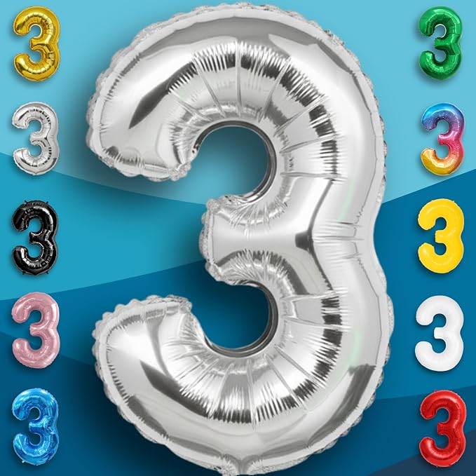 Silver Number Balloon 3 Mylar Foil Balloons 40 inch - Image 5