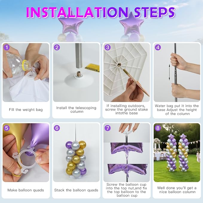 YALLOVE 4-Pack Adjustable Metal Balloon Column Stands - Image 7