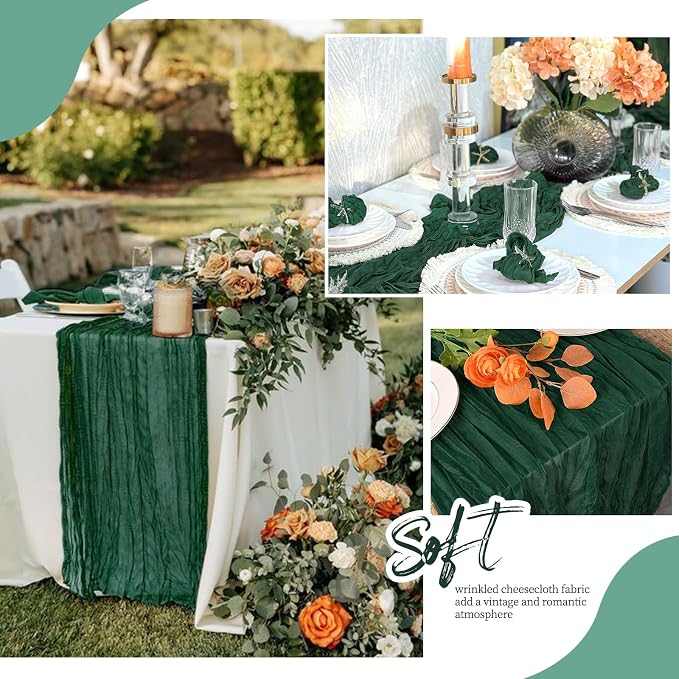 6 Pack Emerald Green Cheesecloth Table Runner 17x108 Inch Semi Sheer Boho Gauze - Image 6