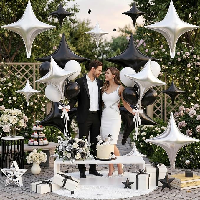 Black Silver Star Balloons, 26 Inch and 10 Inch Silver Stars Shaped Balloon - Image 7