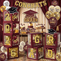 Graduation Decorations Class of 2026 Maroon and Gold Balloon Boxes by makegraduationunforgettable