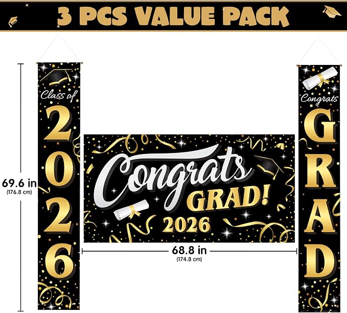 JOYIN 3 Pcs Graduation Decorations Class of 2026, Large Graduation Banners Set - Image 2