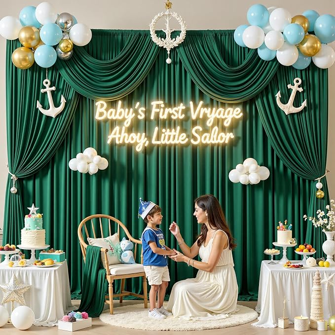 50 ft x 10 ft Wrinkle Free Hunter Green Backdrop Curtain - Image 3