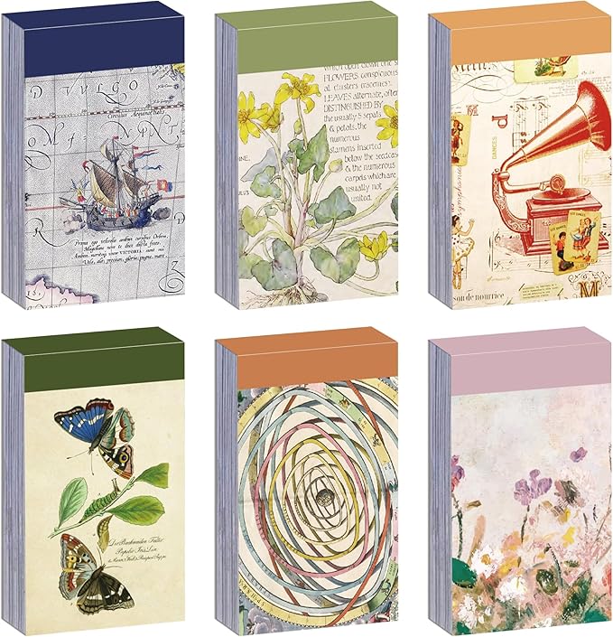 6 Sets 300 Pcs Washi Stickers Set Vintage Aesthetic Sticker Book for Journaling Decorative Scrapbook Floral Paper Sticker Kit for Scrapbooking, Bullet Journal, Art Craft Gifts, Notebook Making