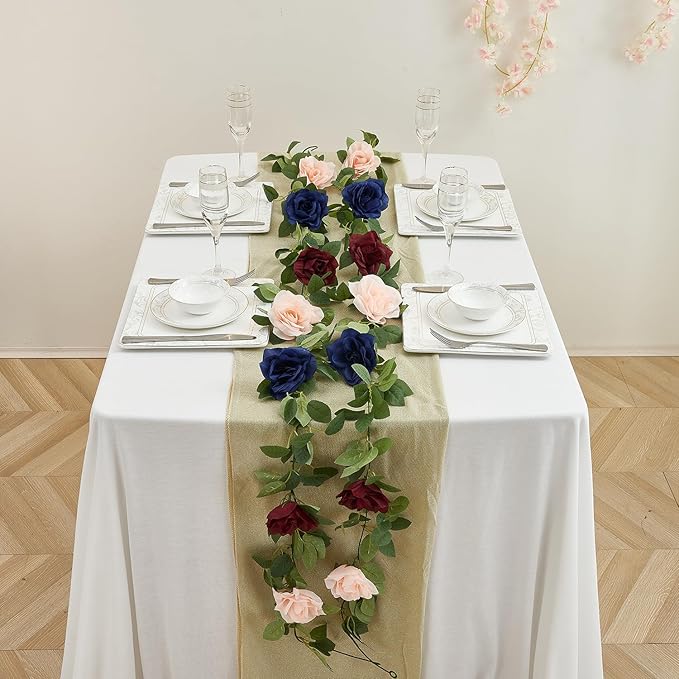 Artificial Rose Garlands Rose Vines Leaves Banners Hanging Floral Garland Fake Rose Flower Vine for Wedding Arch Ceremony Home Garden Outdoor Party Wall Decorations