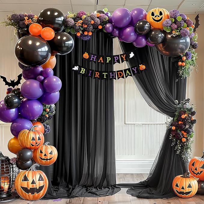 Black Wedding Arch Draping Fabric 1 Panel 30'' x 20FT Black Drapes Sheer Fabric Backdrop Arch Draping Fabrics for Wedding Ceremony Birthday Party Bridal Shower Decoration