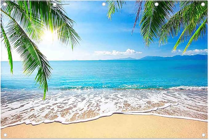 12x8ft Summer Beach Photography Backdrop Hawaii Tropical Banner | Ocean Seaside by ZTHMOEBACKDROP
