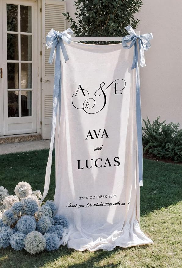 Wedding Welcome Sign Personalized Linen Fabric Banner - Image 2