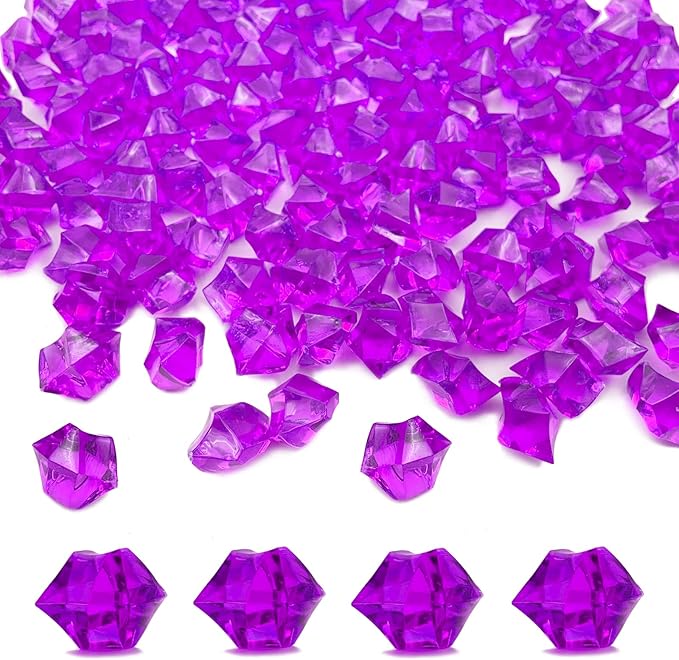 150PCS Fake Ice, Fake Crushed Ice Cubes 16 x 22 mm Artificial Acrylic Crystal Diamonds for Vase Fillers,Table Scatter, Wedding Decoration, Photography Props, DIY Crafts Rose red