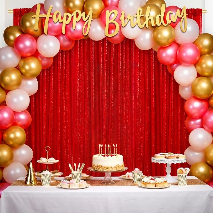 Red Sequin Backdrop Curtains-2 Panels 2FTx8FT Red Backdrop - Image 2