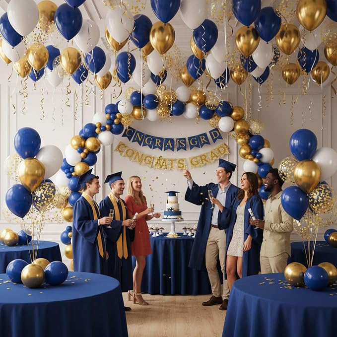 LovesTown 60PCS Dark Blue Gold Balloon Garland Kit, 12inch Arch Kit Confetti - Image 2