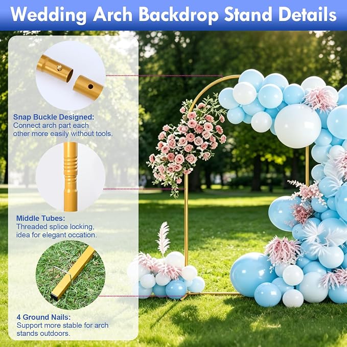 6.6FT Metal Arch Backdrop Stand, Wedding Arch Stand, Party & Birthday Decoration - Image 4