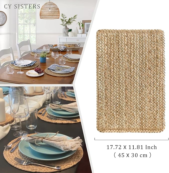 Woven Placemats Set of 4 Rattan Placemats Rectangle Natural Placemats Wicker - Image 4