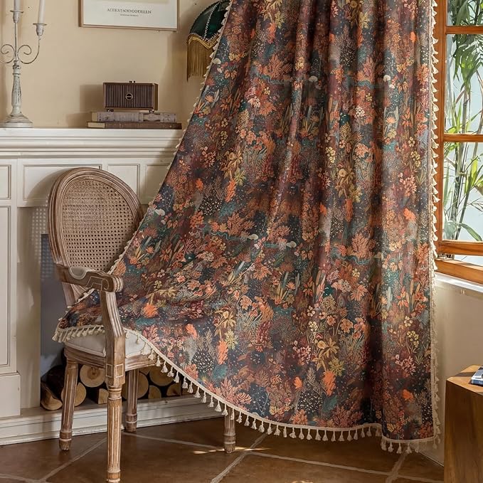 Floral Rod Pocket Semi Sheer 63 Inch Curtains 2 Panel Set by ENJOYBRIDAL