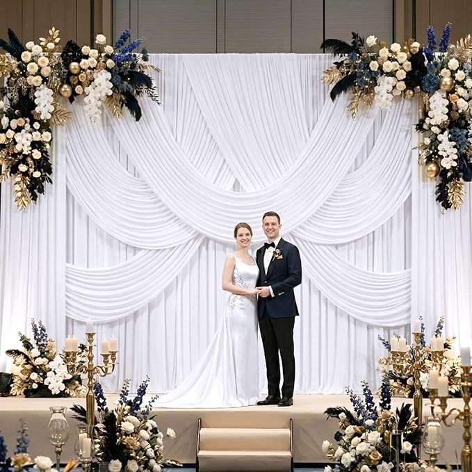 30 ft x 10 ft Wrinkle Free White Backdrop Curtain - Image 9