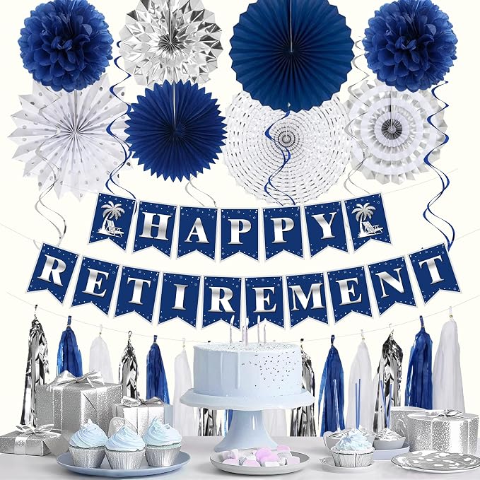 Blue Silver Retirement Party Decorations - Image 3