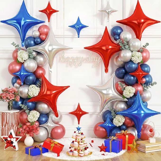 Blue Red Star Balloons, 26 Inch and 10 Inch Red Blue Stars Shaped Balloon - Image 4